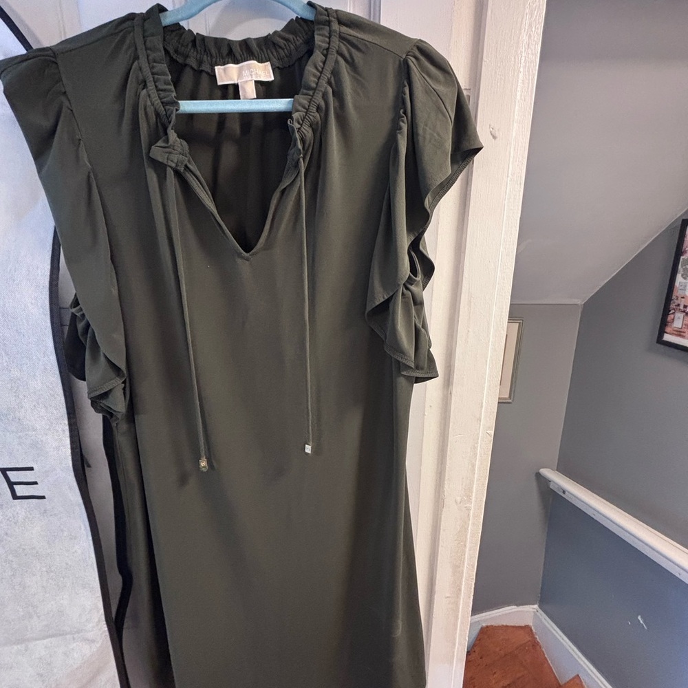 Michael Kors Green Ruffled Tie Front Sheath Dress